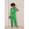 imageEkouaer Satin Pajama Set Womens Silk Short Sleeve V Neck Shirt with Long Pant Soft Loungewear Pjs SetGreen Tiger