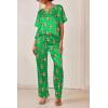 imageEkouaer Satin Pajama Set Womens Silk Short Sleeve V Neck Shirt with Long Pant Soft Loungewear Pjs SetGreen Tiger
