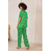 imageEkouaer Satin Pajama Set Womens Silk Short Sleeve V Neck Shirt with Long Pant Soft Loungewear Pjs SetGreen Tiger