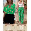 imageEkouaer Satin Pajama Set Womens Silk Short Sleeve V Neck Shirt with Long Pant Soft Loungewear Pjs SetGreen Tiger