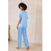 imageEkouaer Satin Pajama Set Womens Silk Short Sleeve V Neck Shirt with Long Pant Soft Loungewear Pjs SetLight Blue
