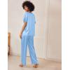 imageEkouaer Satin Pajama Set Womens Silk Short Sleeve V Neck Shirt with Long Pant Soft Loungewear Pjs SetLight Blue
