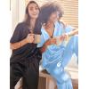 imageEkouaer Satin Pajama Set Womens Silk Short Sleeve V Neck Shirt with Long Pant Soft Loungewear Pjs SetLight Blue
