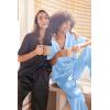 imageEkouaer Satin Pajama Set Womens Silk Short Sleeve V Neck Shirt with Long Pant Soft Loungewear Pjs SetLight Blue