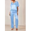 imageEkouaer Satin Pajama Set Womens Silk Short Sleeve V Neck Shirt with Long Pant Soft Loungewear Pjs SetLight Blue