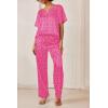 imageEkouaer Satin Pajama Set Womens Silk Short Sleeve V Neck Shirt with Long Pant Soft Loungewear Pjs SetPink Leopard