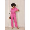 imageEkouaer Satin Pajama Set Womens Silk Short Sleeve V Neck Shirt with Long Pant Soft Loungewear Pjs SetPink Leopard