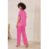 imageEkouaer Satin Pajama Set Womens Silk Short Sleeve V Neck Shirt with Long Pant Soft Loungewear Pjs SetPink Leopard