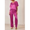 imageEkouaer Satin Pajama Set Womens Silk Short Sleeve V Neck Shirt with Long Pant Soft Loungewear Pjs SetPlum