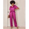 imageEkouaer Satin Pajama Set Womens Silk Short Sleeve V Neck Shirt with Long Pant Soft Loungewear Pjs SetPlum