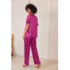 imageEkouaer Satin Pajama Set Womens Silk Short Sleeve V Neck Shirt with Long Pant Soft Loungewear Pjs SetPlum