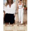 imageEkouaer Satin Pajama Set Womens Silk Short Sleeve V Neck Shirt with Long Pant Soft Loungewear Pjs SetWhite