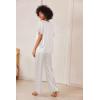 imageEkouaer Satin Pajama Set Womens Silk Short Sleeve V Neck Shirt with Long Pant Soft Loungewear Pjs SetWhite