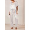imageEkouaer Satin Pajama Set Womens Silk Short Sleeve V Neck Shirt with Long Pant Soft Loungewear Pjs SetWhite