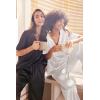 imageEkouaer Satin Pajama Set Womens Silk Short Sleeve V Neck Shirt with Long Pant Soft Loungewear Pjs SetWhite