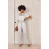 imageEkouaer Satin Pajama Set Womens Silk Short Sleeve V Neck Shirt with Long Pant Soft Loungewear Pjs SetWhite