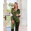 imageEkouaer Silk Satin Pajamas Set Womens 2 Piece Pjs Long Pant Fall Soft Sleepwear Button Up Loungewear with PocketsArmy Green