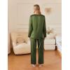 imageEkouaer Silk Satin Pajamas Set Womens 2 Piece Pjs Long Pant Fall Soft Sleepwear Button Up Loungewear with PocketsArmy Green