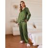 imageEkouaer Silk Satin Pajamas Set Womens 2 Piece Pjs Long Pant Fall Soft Sleepwear Button Up Loungewear with PocketsArmy Green
