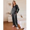 imageEkouaer Silk Satin Pajamas Set Womens 2 Piece Pjs Long Pant Fall Soft Sleepwear Button Up Loungewear with PocketsBlack