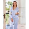 imageEkouaer Silk Satin Pajamas Set Womens 2 Piece Pjs Long Pant Fall Soft Sleepwear Button Up Loungewear with PocketsBlue Stripes