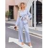 imageEkouaer Silk Satin Pajamas Set Womens 2 Piece Pjs Long Pant Fall Soft Sleepwear Button Up Loungewear with PocketsBlue Stripes