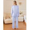 imageEkouaer Silk Satin Pajamas Set Womens 2 Piece Pjs Long Pant Fall Soft Sleepwear Button Up Loungewear with PocketsBlue Stripes
