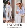 imageEkouaer Silk Satin Pajamas Set Womens 2 Piece Pjs Long Pant Fall Soft Sleepwear Button Up Loungewear with PocketsBlue Stripes
