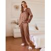 imageEkouaer Silk Satin Pajamas Set Womens 2 Piece Pjs Long Pant Fall Soft Sleepwear Button Up Loungewear with PocketsBrown