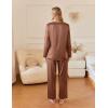 imageEkouaer Silk Satin Pajamas Set Womens 2 Piece Pjs Long Pant Fall Soft Sleepwear Button Up Loungewear with PocketsBrown
