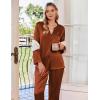 imageEkouaer Silk Satin Pajamas Set Womens 2 Piece Pjs Long Pant Fall Soft Sleepwear Button Up Loungewear with PocketsCaramel