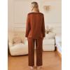 imageEkouaer Silk Satin Pajamas Set Womens 2 Piece Pjs Long Pant Fall Soft Sleepwear Button Up Loungewear with PocketsCaramel