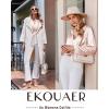 imageEkouaer Silk Satin Pajamas Set Womens 2 Piece Pjs Long Pant Fall Soft Sleepwear Button Up Loungewear with PocketsChampagne