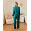 imageEkouaer Silk Satin Pajamas Set Womens 2 Piece Pjs Long Pant Fall Soft Sleepwear Button Up Loungewear with PocketsGreen