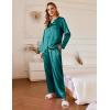 imageEkouaer Silk Satin Pajamas Set Womens 2 Piece Pjs Long Pant Fall Soft Sleepwear Button Up Loungewear with PocketsGreen