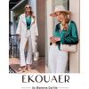 imageEkouaer Silk Satin Pajamas Set Womens 2 Piece Pjs Long Pant Fall Soft Sleepwear Button Up Loungewear with PocketsGreen