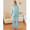 imageEkouaer Silk Satin Pajamas Set Womens 2 Piece Pjs Long Pant Fall Soft Sleepwear Button Up Loungewear with PocketsGreen Striped
