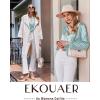 imageEkouaer Silk Satin Pajamas Set Womens 2 Piece Pjs Long Pant Fall Soft Sleepwear Button Up Loungewear with PocketsGreen Striped