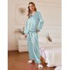 imageEkouaer Silk Satin Pajamas Set Womens 2 Piece Pjs Long Pant Fall Soft Sleepwear Button Up Loungewear with PocketsGreen Striped
