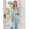 imageEkouaer Silk Satin Pajamas Set Womens 2 Piece Pjs Long Pant Fall Soft Sleepwear Button Up Loungewear with PocketsGreen Striped