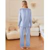 imageEkouaer Silk Satin Pajamas Set Womens 2 Piece Pjs Long Pant Fall Soft Sleepwear Button Up Loungewear with PocketsGrey Blue Striped