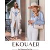 imageEkouaer Silk Satin Pajamas Set Womens 2 Piece Pjs Long Pant Fall Soft Sleepwear Button Up Loungewear with PocketsGrey Blue Striped
