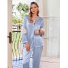 imageEkouaer Silk Satin Pajamas Set Womens 2 Piece Pjs Long Pant Fall Soft Sleepwear Button Up Loungewear with PocketsGrey Blue Striped