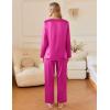 imageEkouaer Silk Satin Pajamas Set Womens 2 Piece Pjs Long Pant Fall Soft Sleepwear Button Up Loungewear with PocketsHot Pink