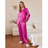 imageEkouaer Silk Satin Pajamas Set Womens 2 Piece Pjs Long Pant Fall Soft Sleepwear Button Up Loungewear with PocketsHot Pink