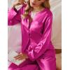 imageEkouaer Silk Satin Pajamas Set Womens 2 Piece Pjs Long Pant Fall Soft Sleepwear Button Up Loungewear with PocketsHot Pink