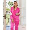 imageEkouaer Silk Satin Pajamas Set Womens 2 Piece Pjs Long Pant Fall Soft Sleepwear Button Up Loungewear with PocketsHot Pink Leopard