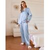 imageEkouaer Silk Satin Pajamas Set Womens 2 Piece Pjs Long Pant Fall Soft Sleepwear Button Up Loungewear with PocketsLight Blue