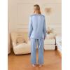 imageEkouaer Silk Satin Pajamas Set Womens 2 Piece Pjs Long Pant Fall Soft Sleepwear Button Up Loungewear with PocketsLight Blue