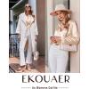 imageEkouaer Silk Satin Pajamas Set Womens 2 Piece Pjs Long Pant Fall Soft Sleepwear Button Up Loungewear with PocketsLight Khaki